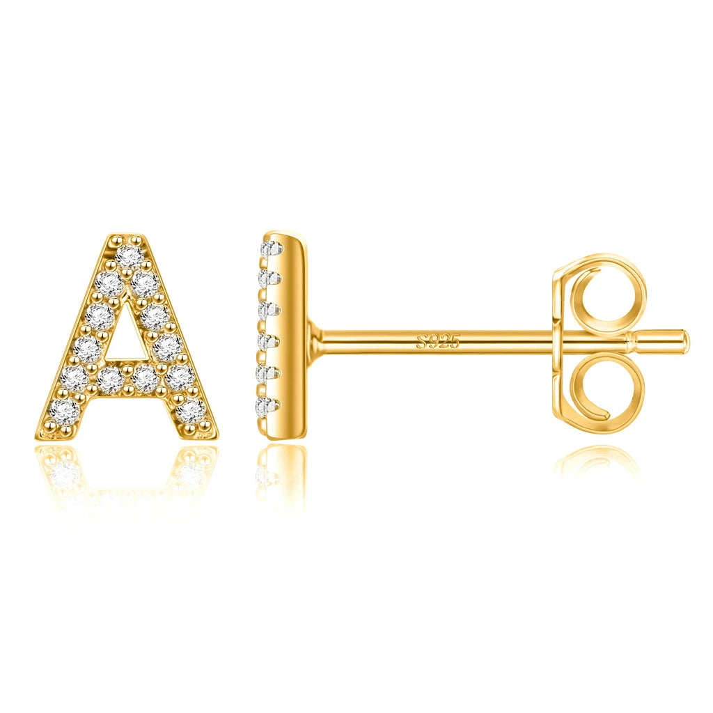 Gold initial earrings a