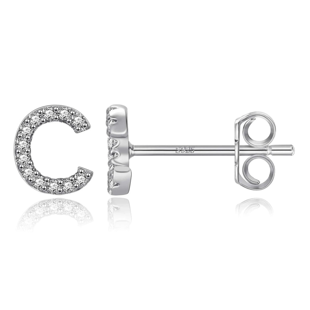 Silver initial earrings c