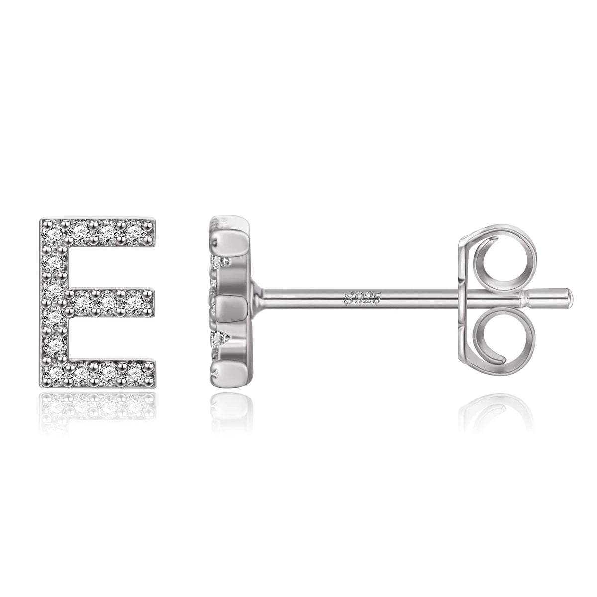 Silver initial earrings e