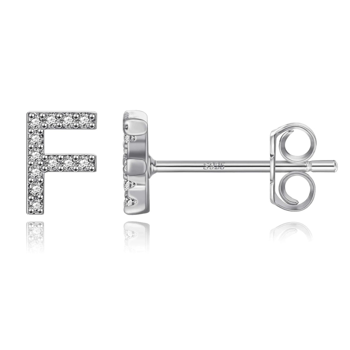 Silver initial earrings f