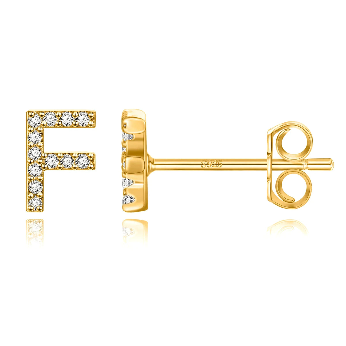 Gold initial earrings f