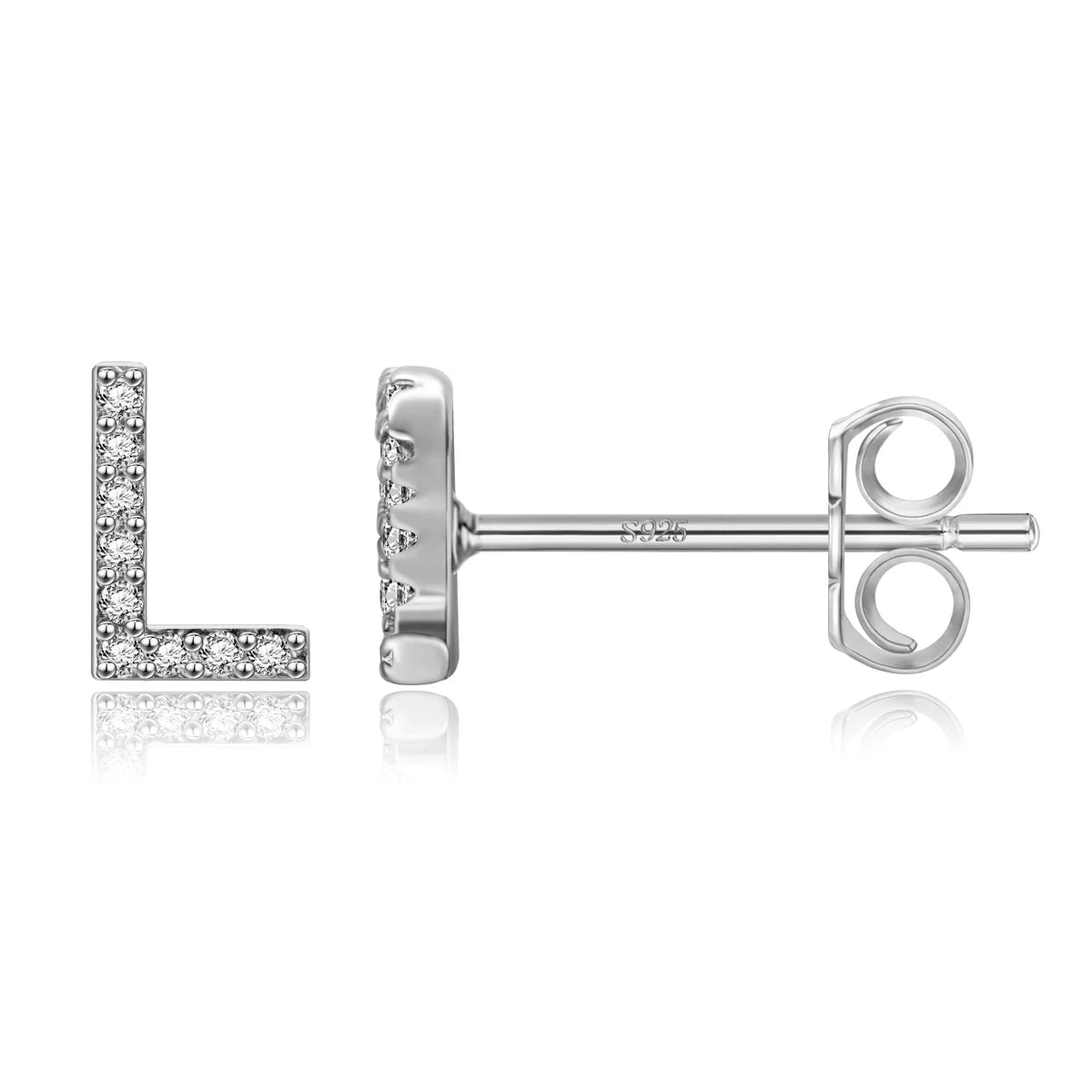 Silver initial earrings l