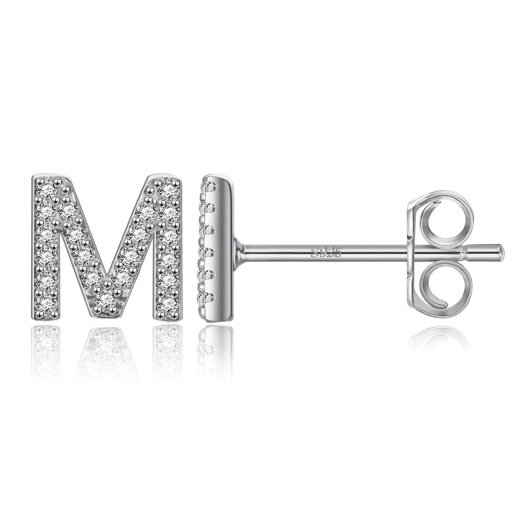 Silver initial earrings m