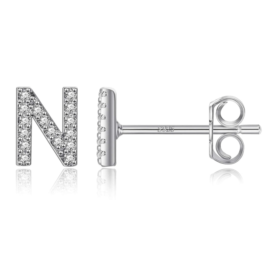 Silver initial earrings n