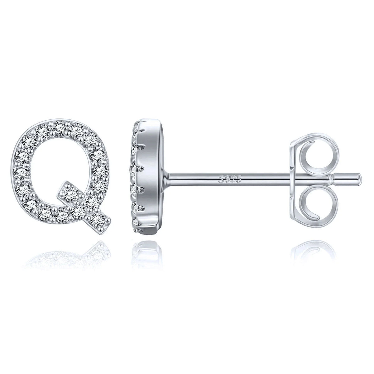 Silver initial earrings q
