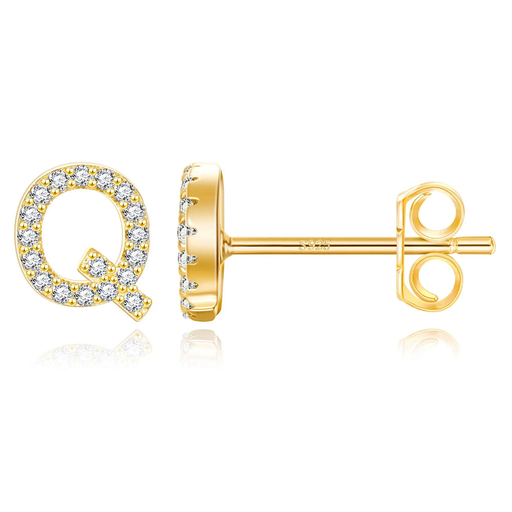 Gold initial earrings q
