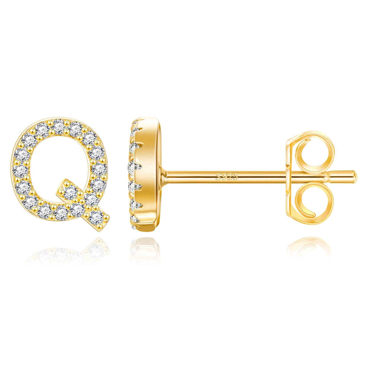 Gold initial earrings q