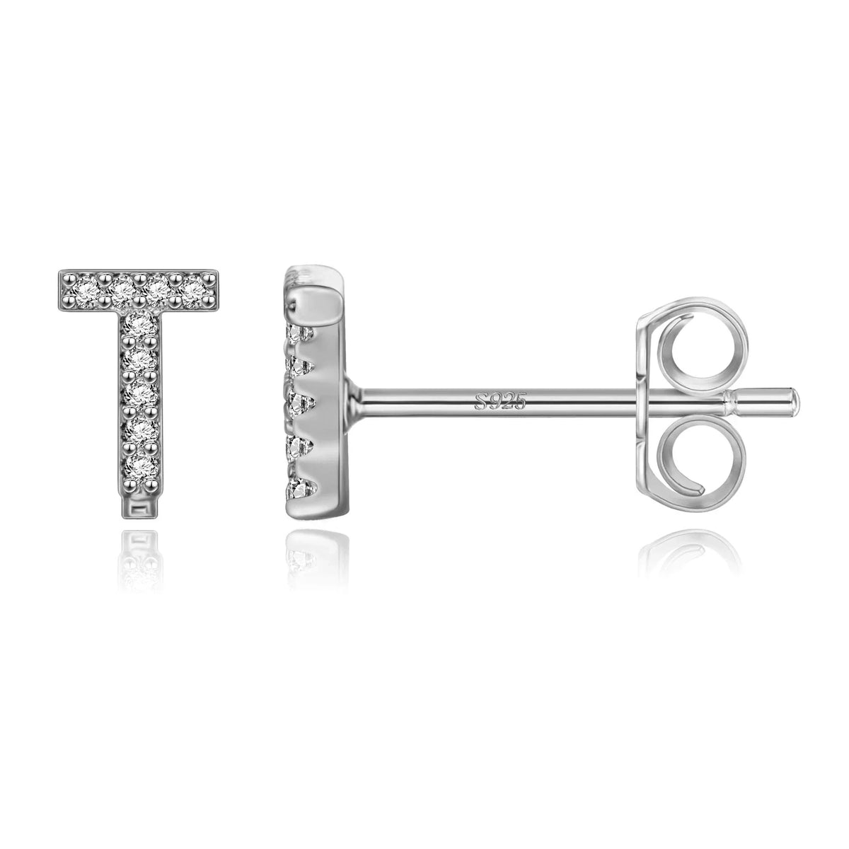 Silver initial earrings t