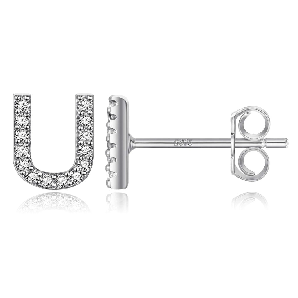 Silver initial earrings u