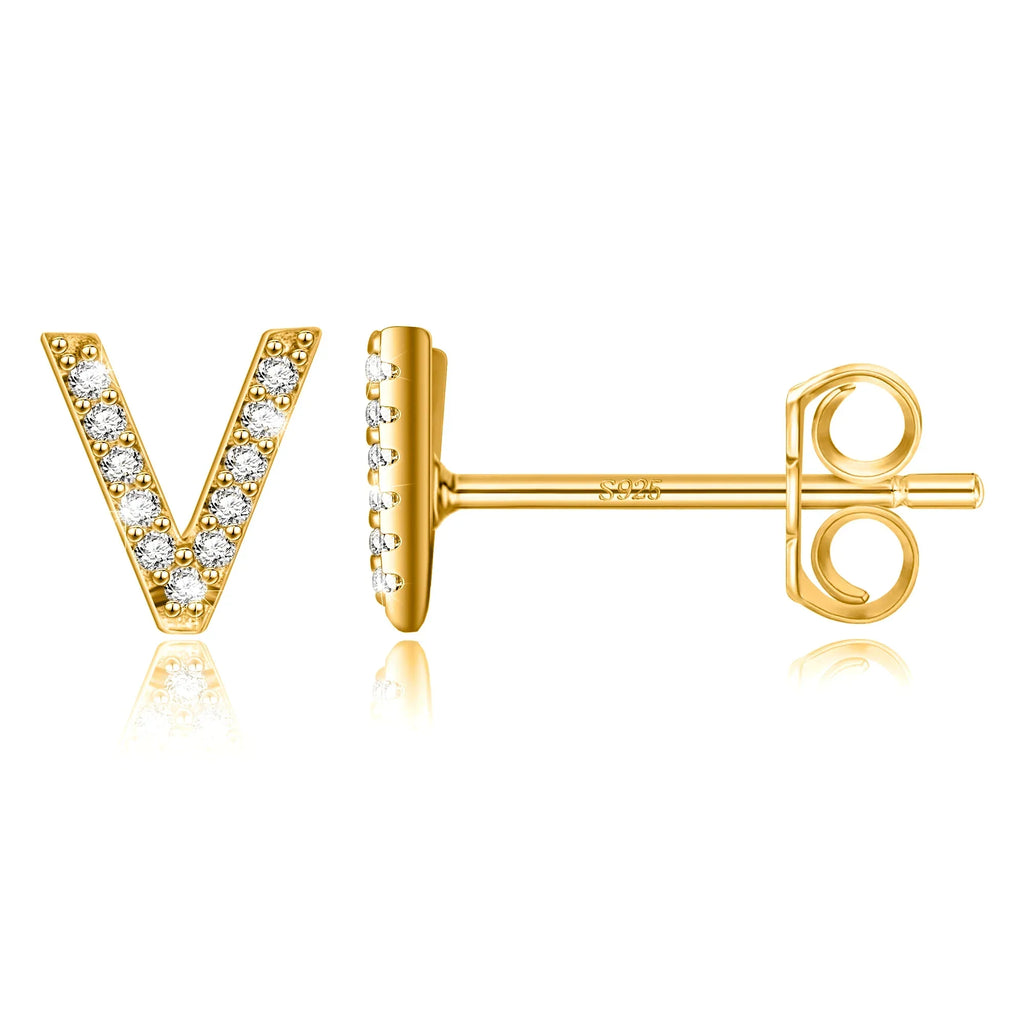 Gold initial earrings v
