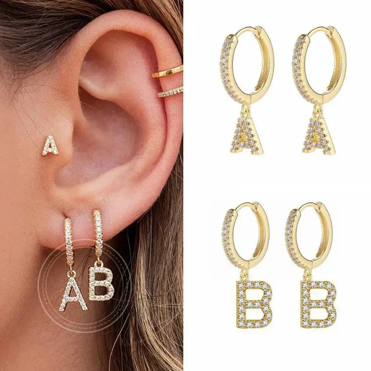 Women's Initial Hoop Earrings a