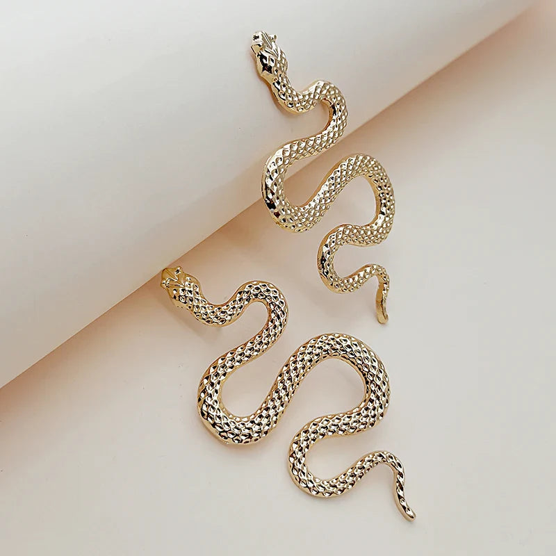 Long Snake Earrings Silver