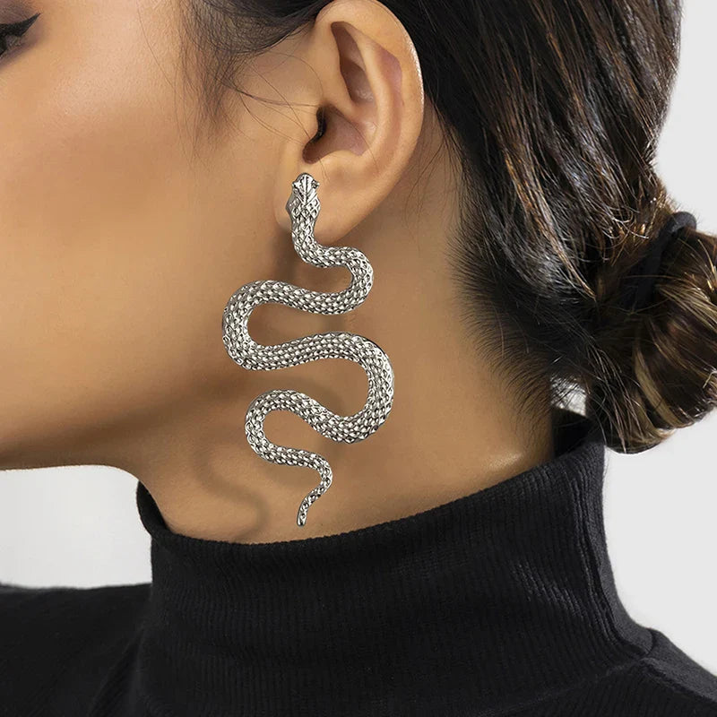 Long Snake Earrings Silver