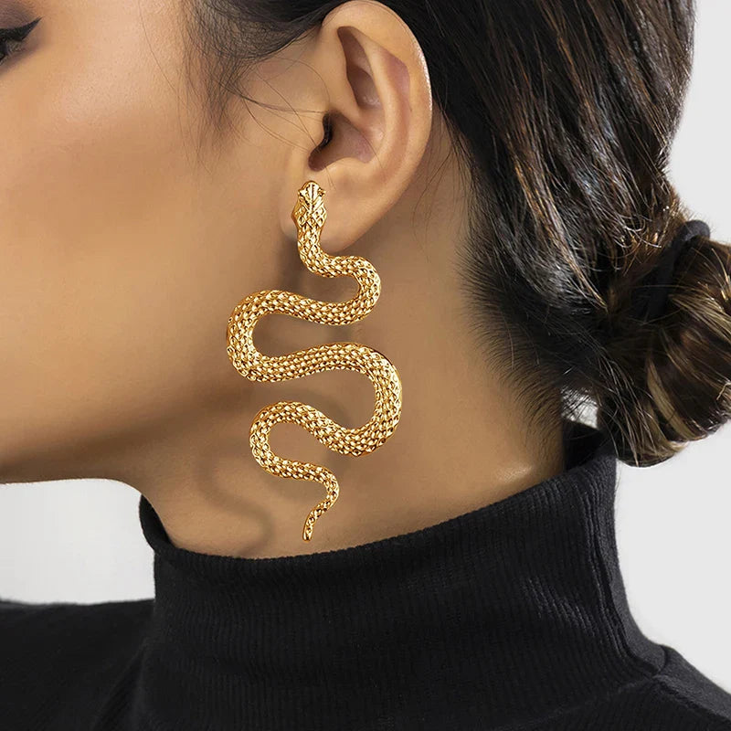 Long Snake Earrings Gold