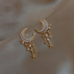 Moon and Star Earrings Gold & Diamonds