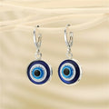 Blue Round Evil Eye Earrings