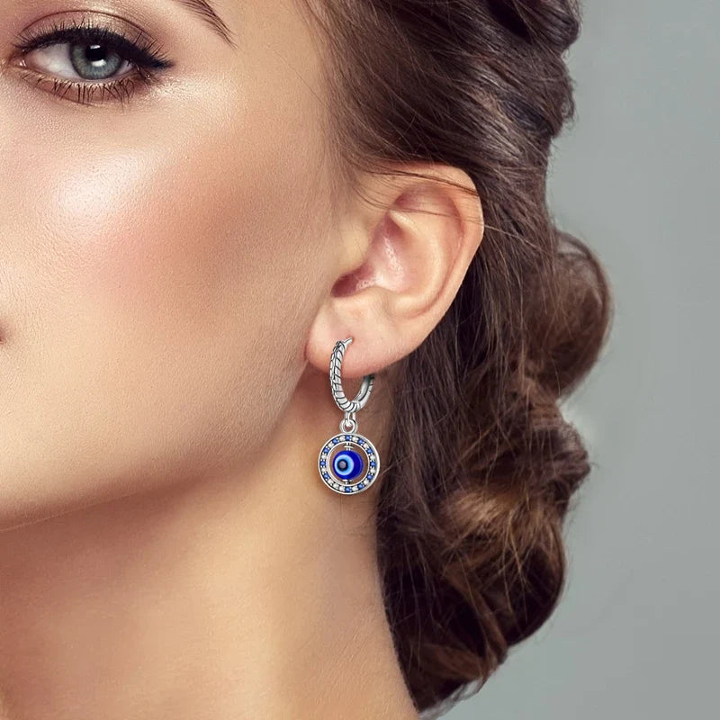 Blue Round Evil Eye Earrings and Pearls