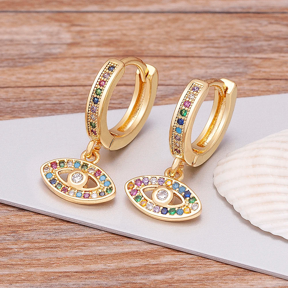 Multicolored Blue Zircon Evil Eye Earrings Bohemian Style