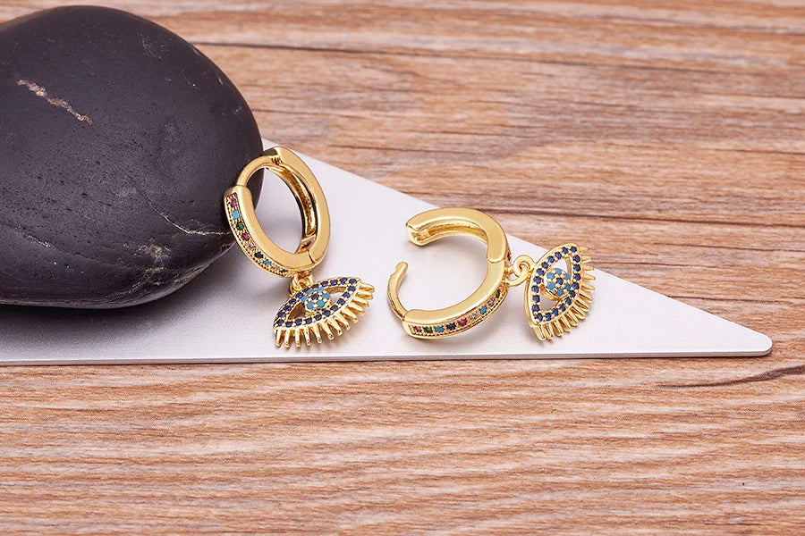 Blue Zircon Evil Eye Earrings Bohemian Style