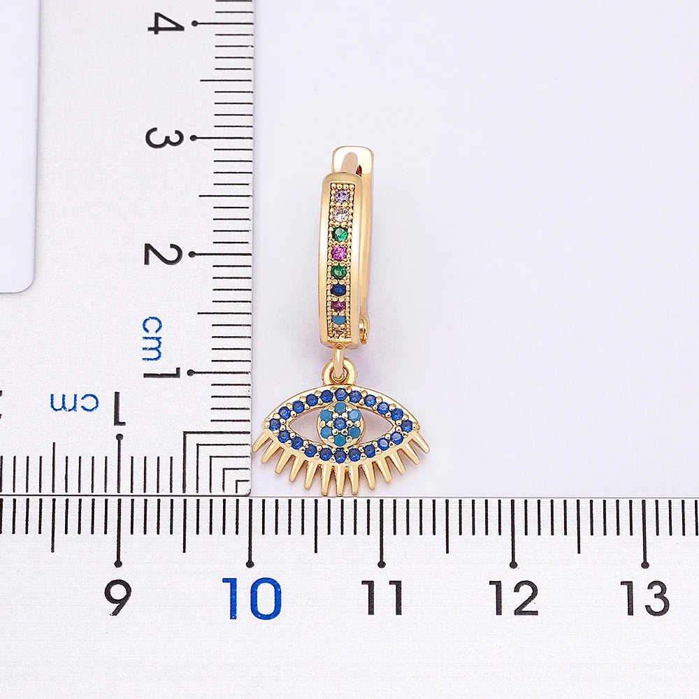 Blue Zircon Evil Eye Earrings Bohemian Style