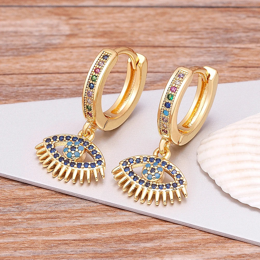 Blue Zircon Evil Eye Earrings Bohemian Style