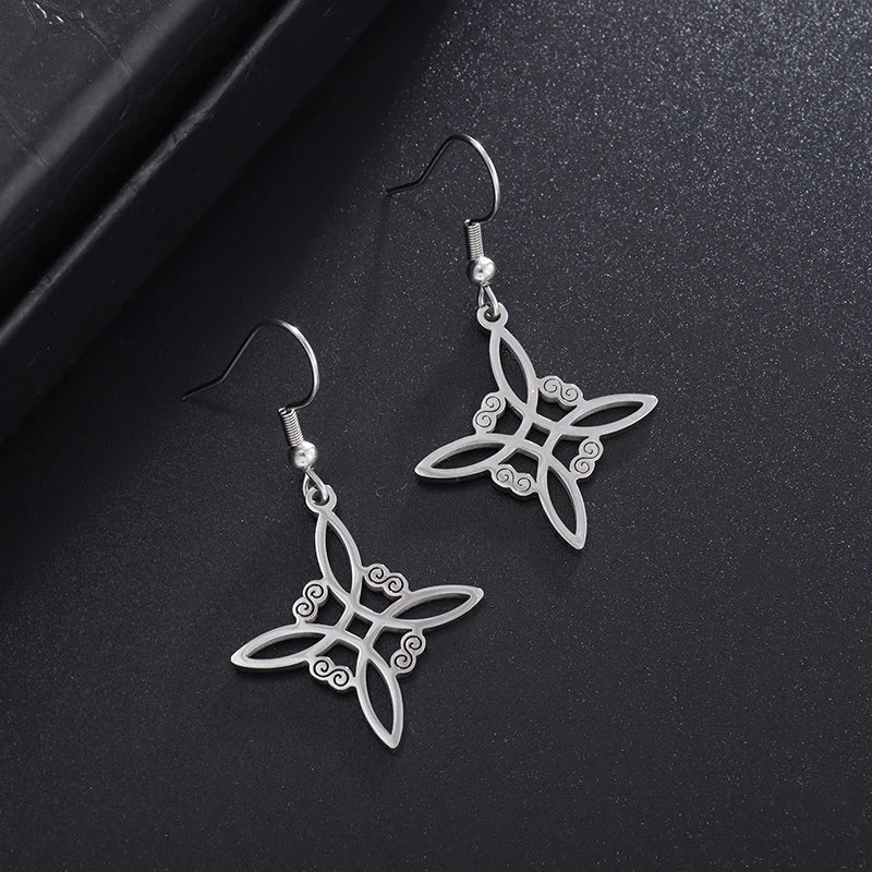 Witch's Knot Dangle Earrings Protection Women Wiccan silver