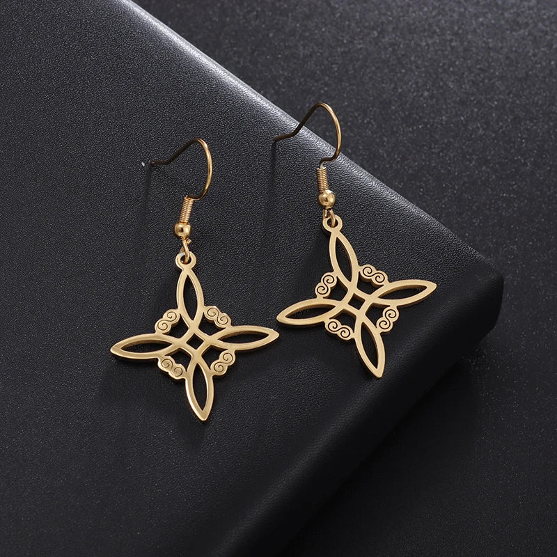 Witch's Knot Dangle Earrings Protection Women Wiccan gold