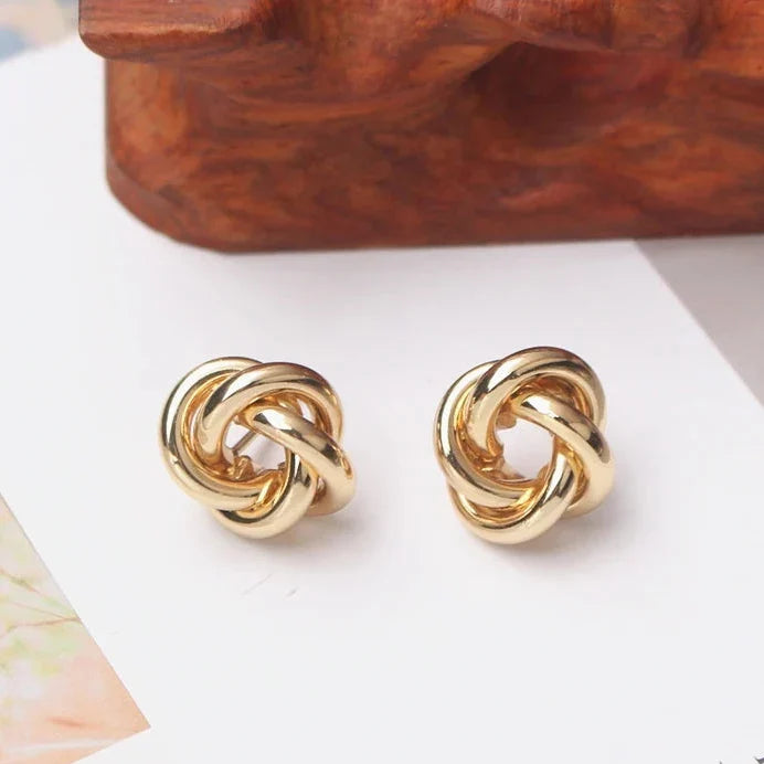Twisted Knot Earrings in Gold
