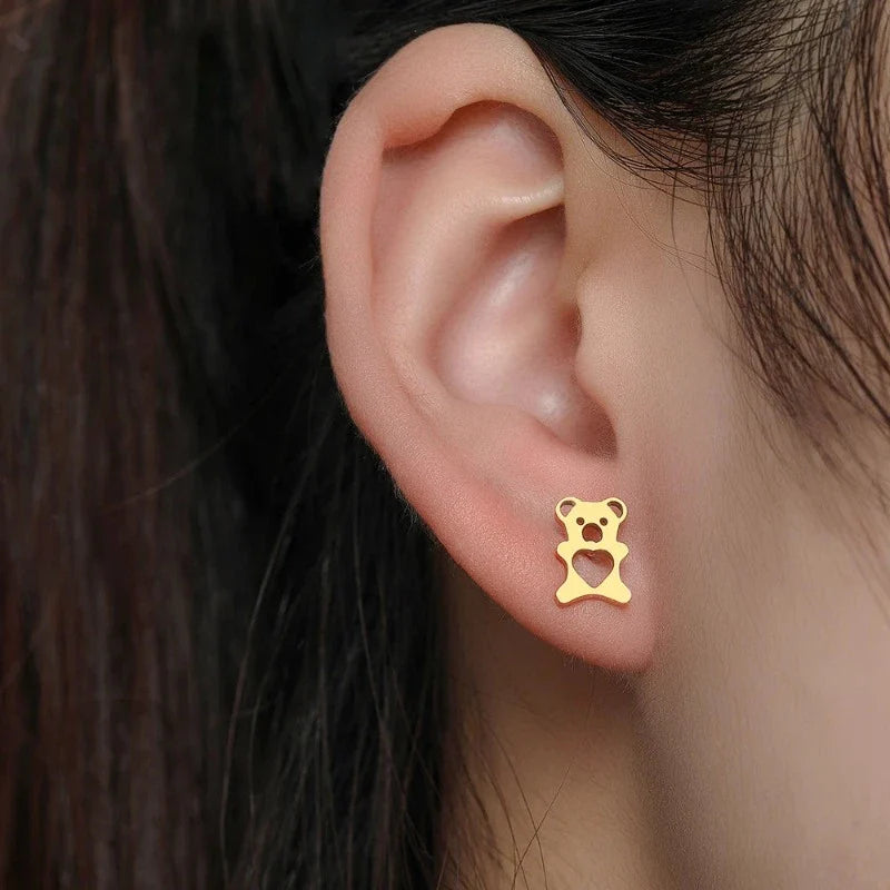 Cute Bear Earrings Gold