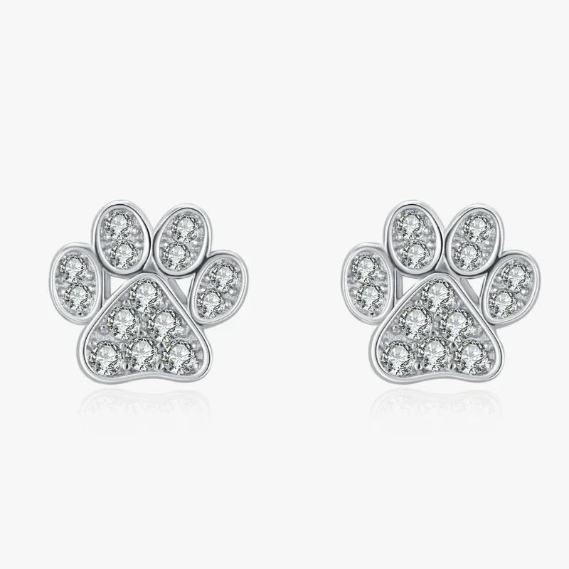 Silver Zircon Paw Earrings