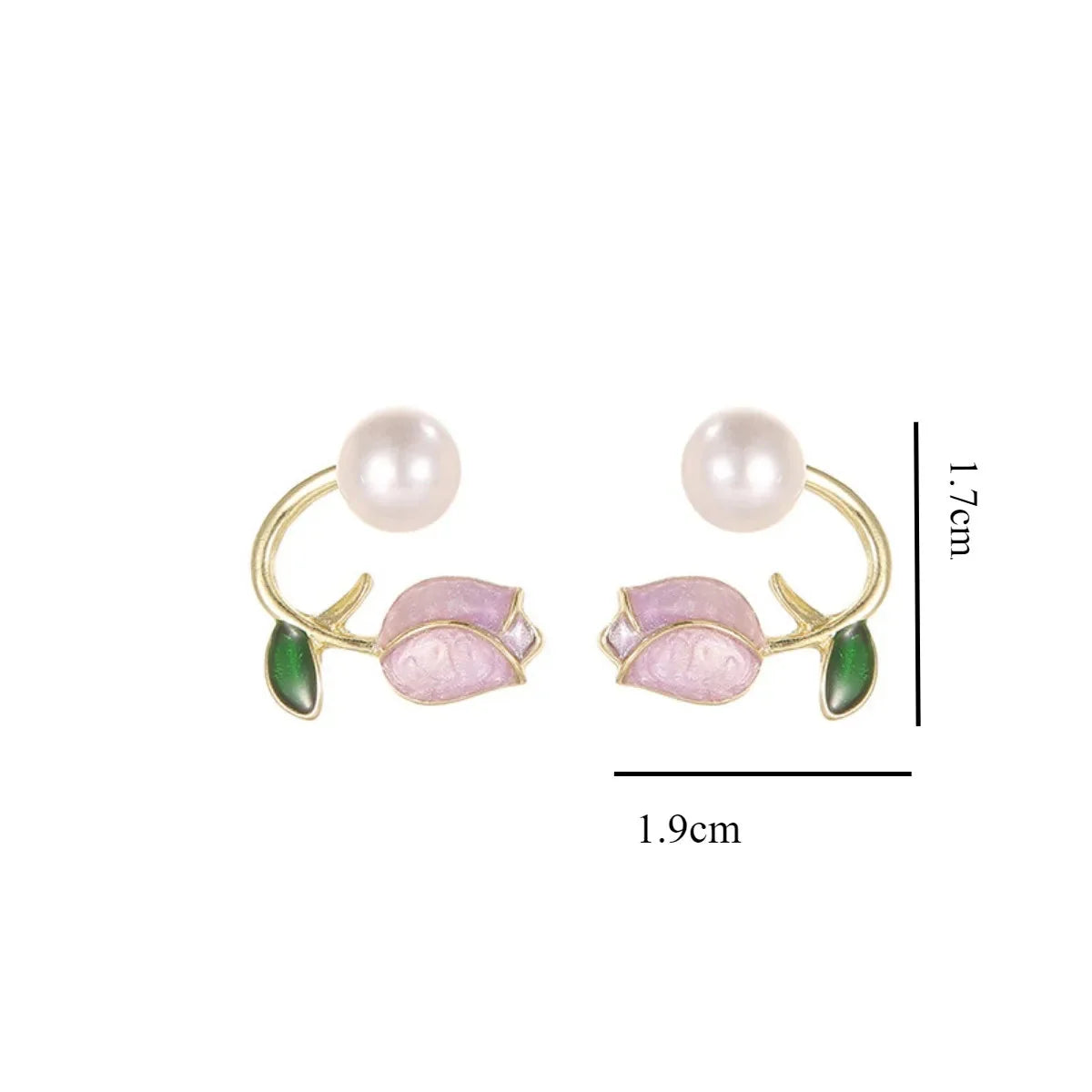 Tulip Flower and Pink Pearl Dangle Earrings