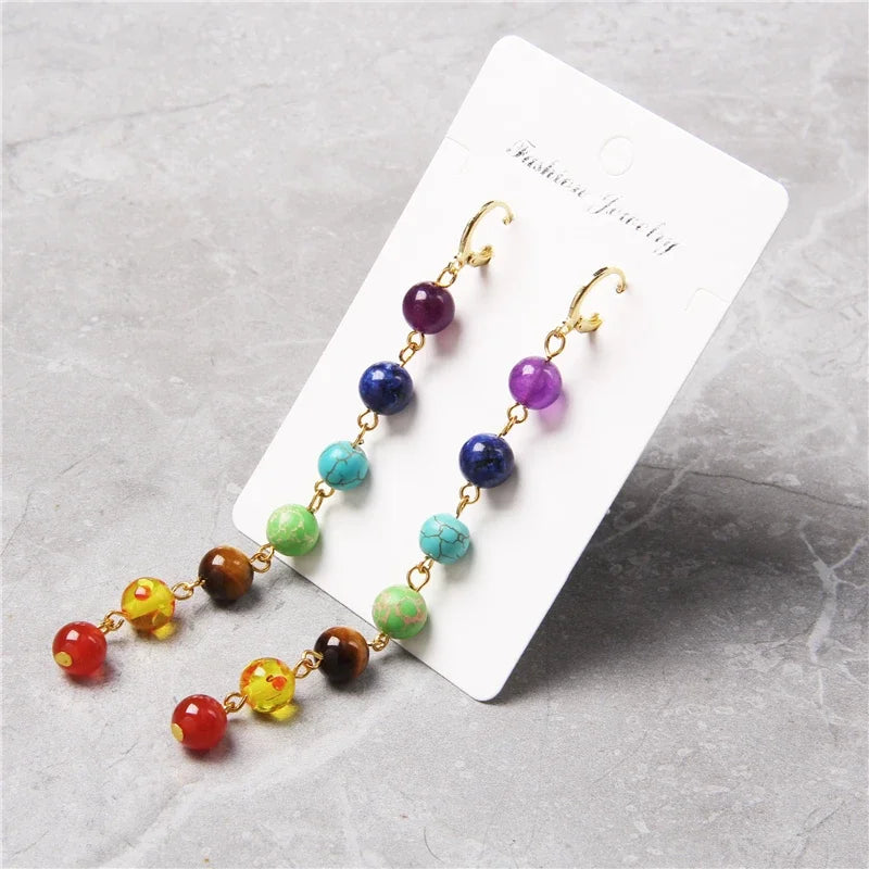 7 Chakra Dangling Earrings for Women gold