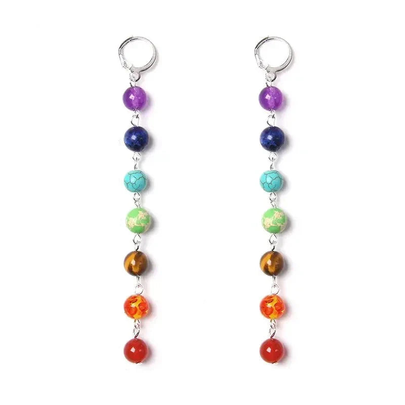7 Chakra Dangling Earrings for Women silver