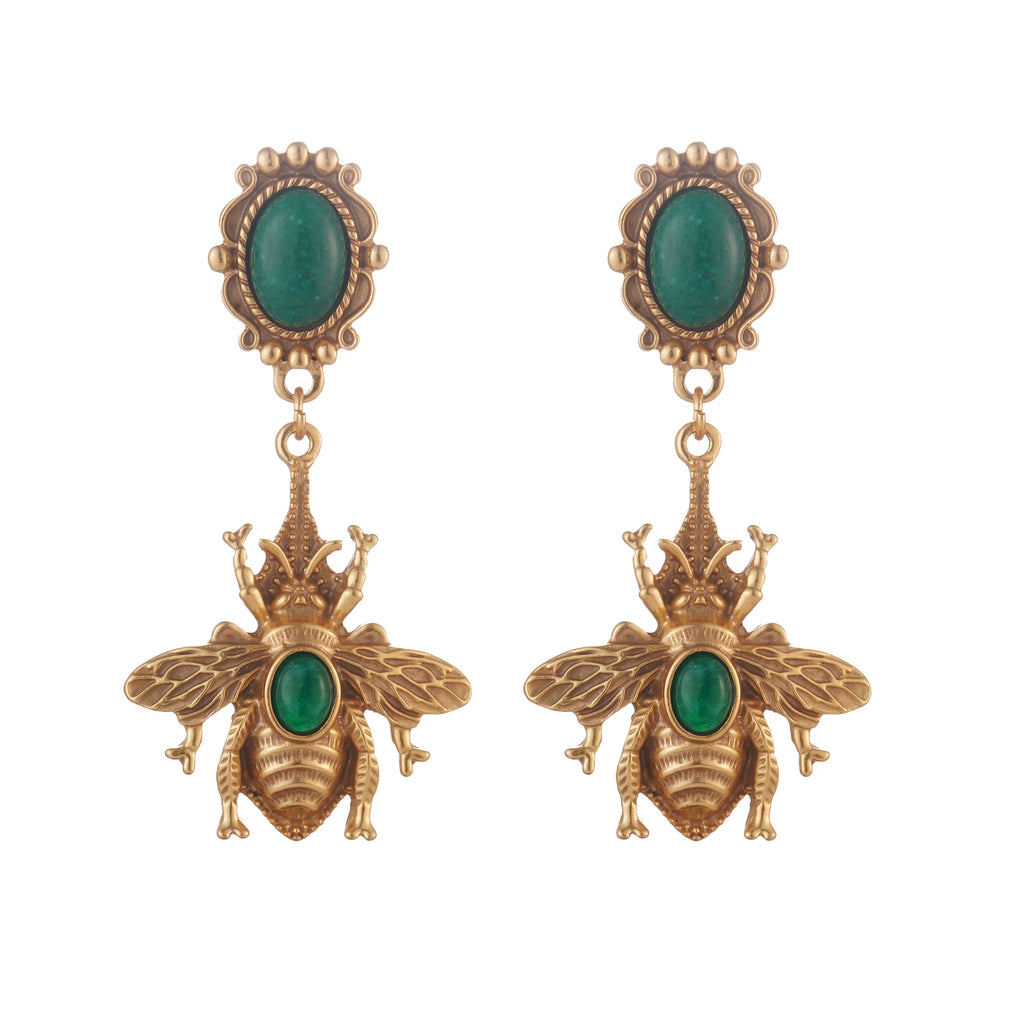 Green Bee Drop Earrings
