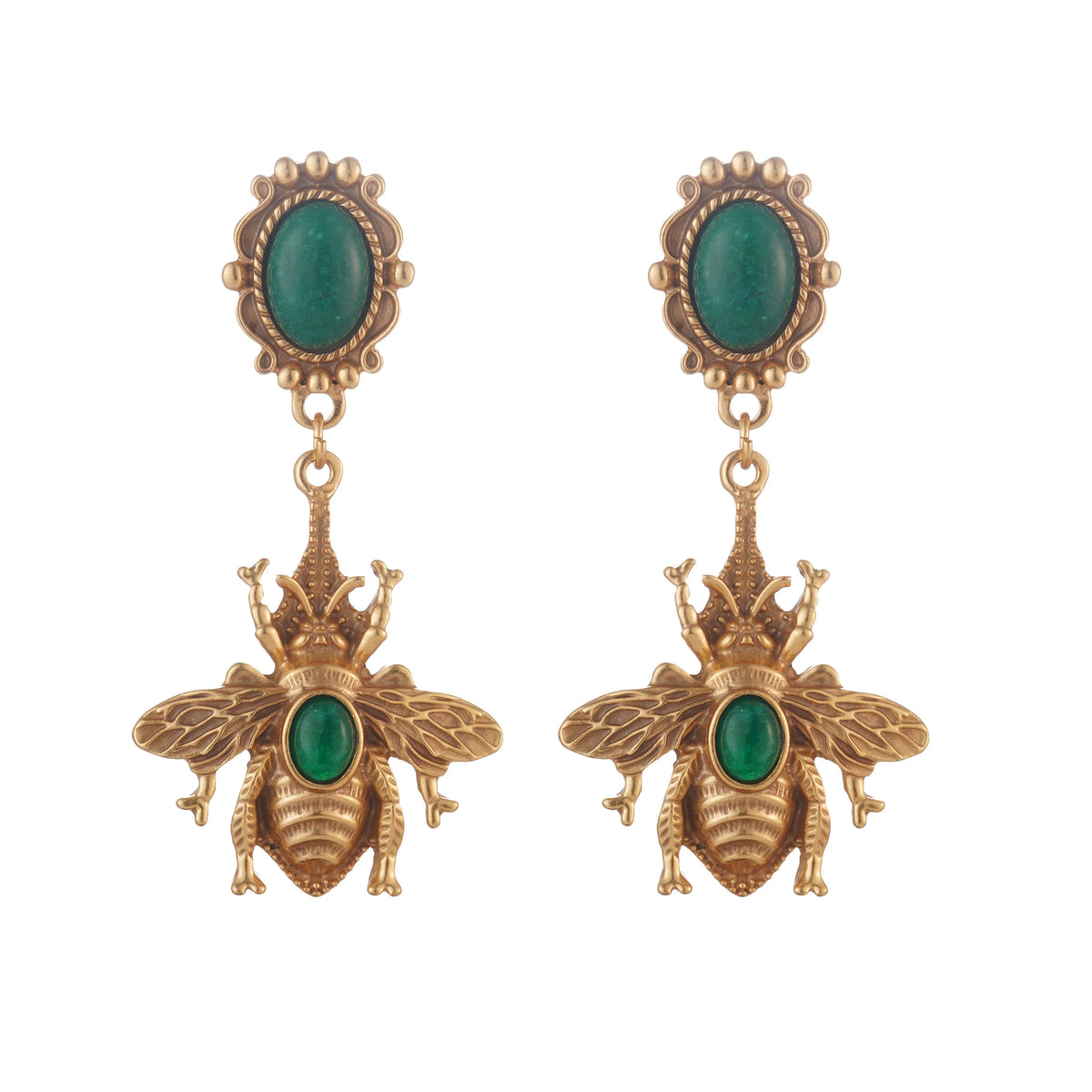 Green Bee Drop Earrings