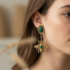 Green Bee Drop Earrings
