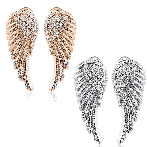 Angel wing rhinestone drop earrings