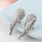Silver angel wing rhinestone drop earrings