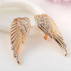 Gold angel wing rhinestone drop earrings
