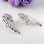 Silver angel wing rhinestone drop earrings