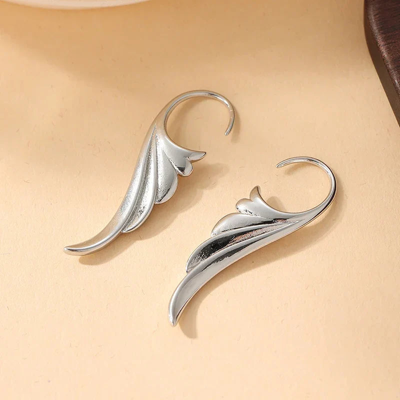 Silver angel wing drop earrings for women