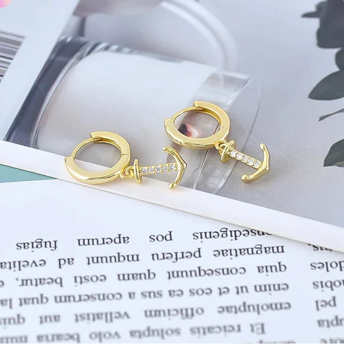 Gold anchor drop earrings