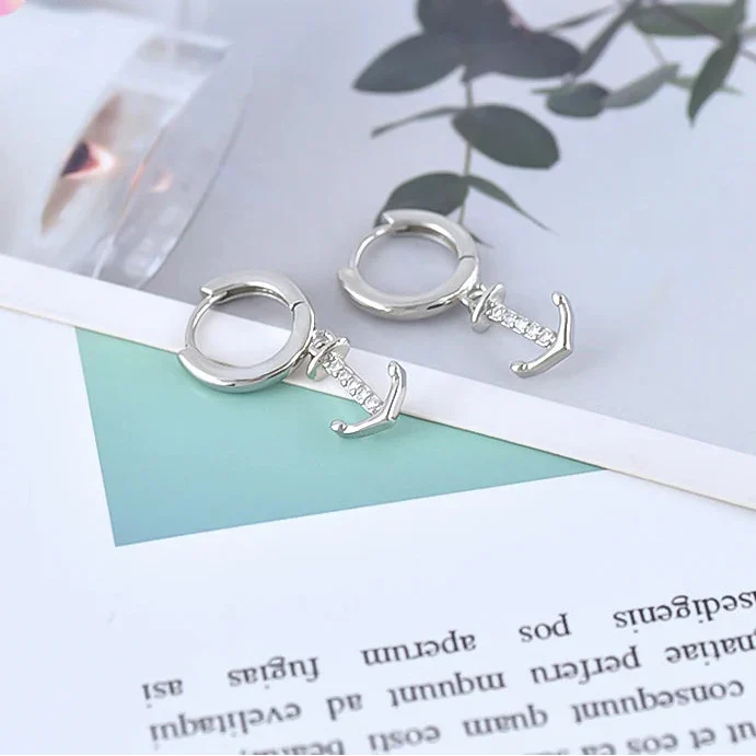 Silver anchor drop earrings