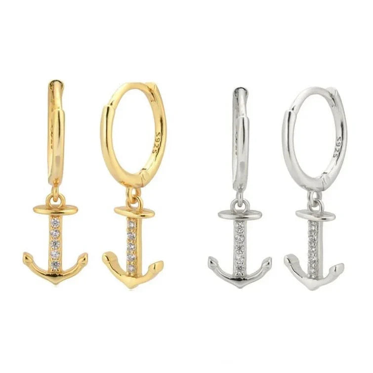 Gold anchor drop earrings