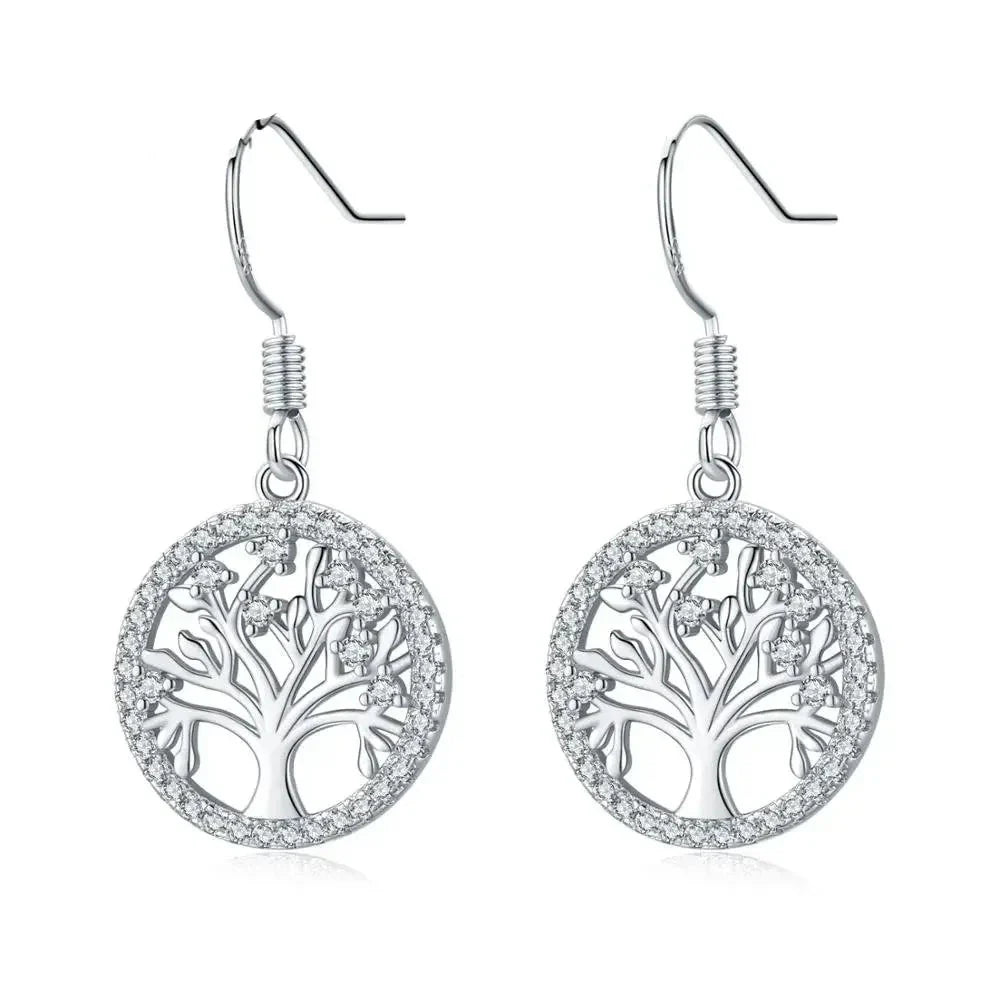 Dangling Tree of Life Earrings with Zircons