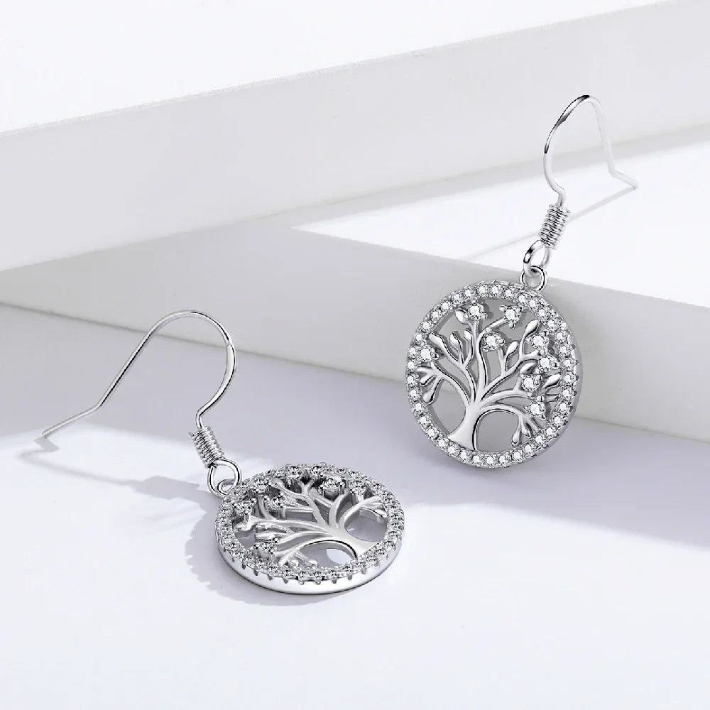 Dangling Tree of Life Earrings with Zircons