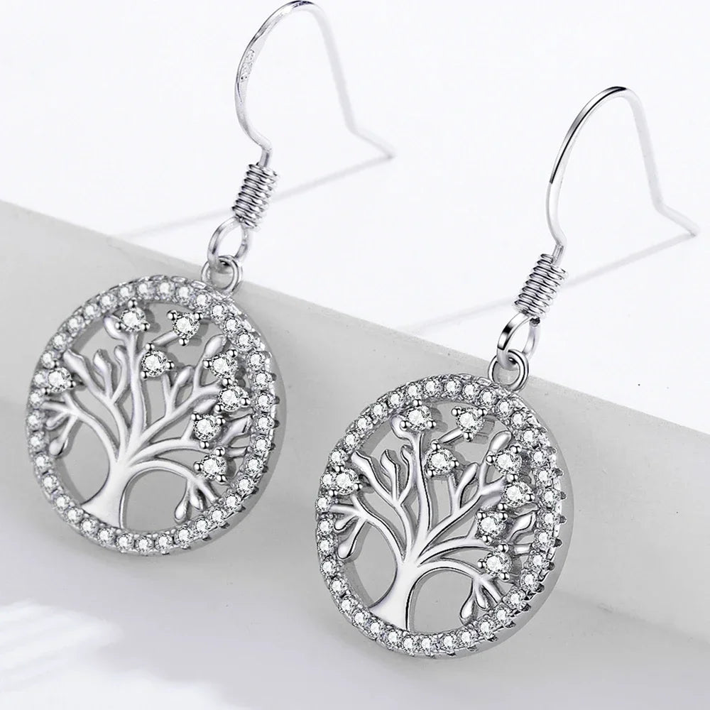 Dangling Tree of Life Earrings with Zircons