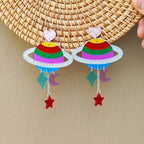 Rainbow planet drop earrings