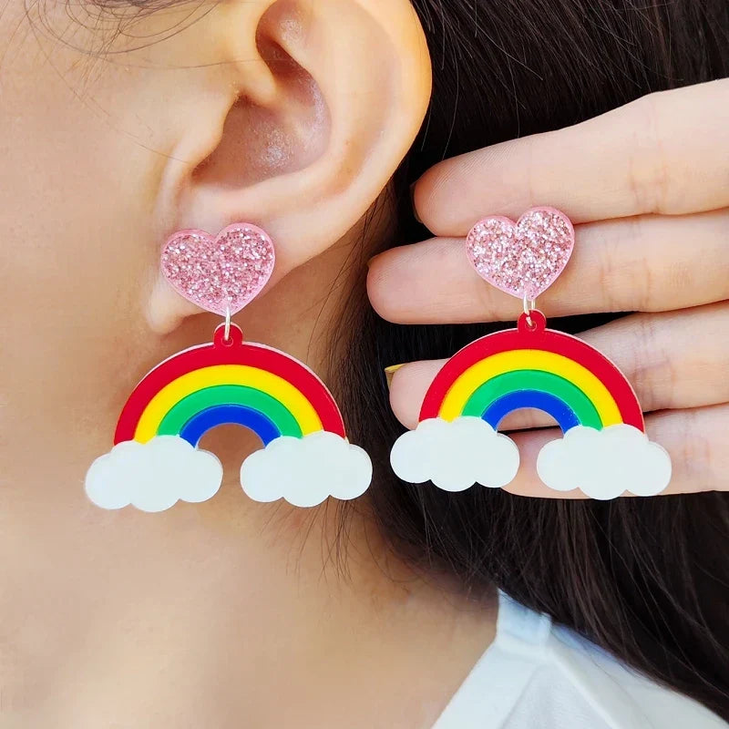 Rainbow clouds drop earrings