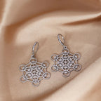 Silver Plated Hanging Earrings Metatron Cube